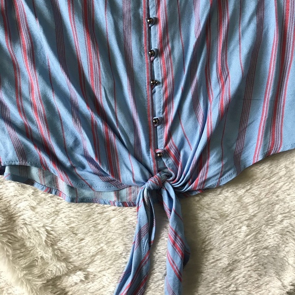 Stripe Crop Top with Buttons and Tie Small - Picture 4 of 4